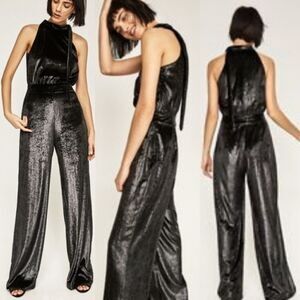 NWT ZARA Shimmer Velvet Party Playsuit Jumpsuit XS